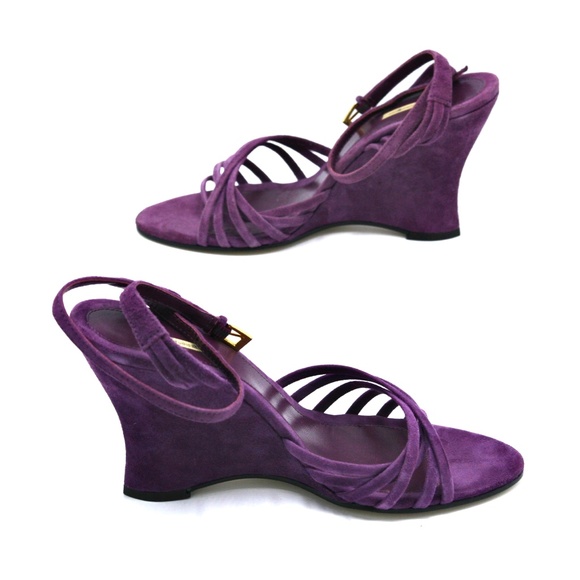 MAX STUDIO Purple Suede Wedge Sandals Vint… - Picture 5 of 10